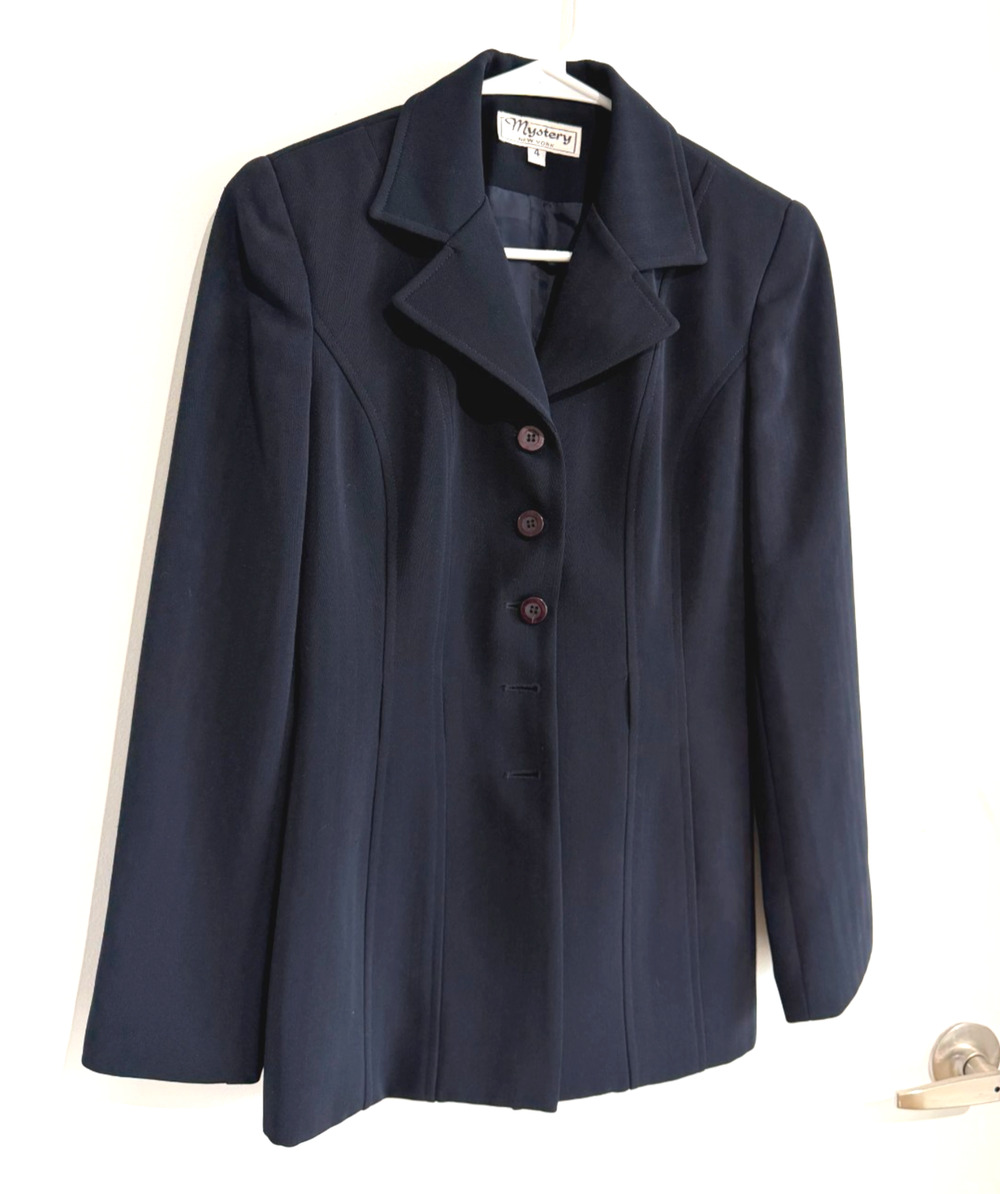 Vintage 80's structured made in USA navy Black blazer Career tailor fit Sz-4